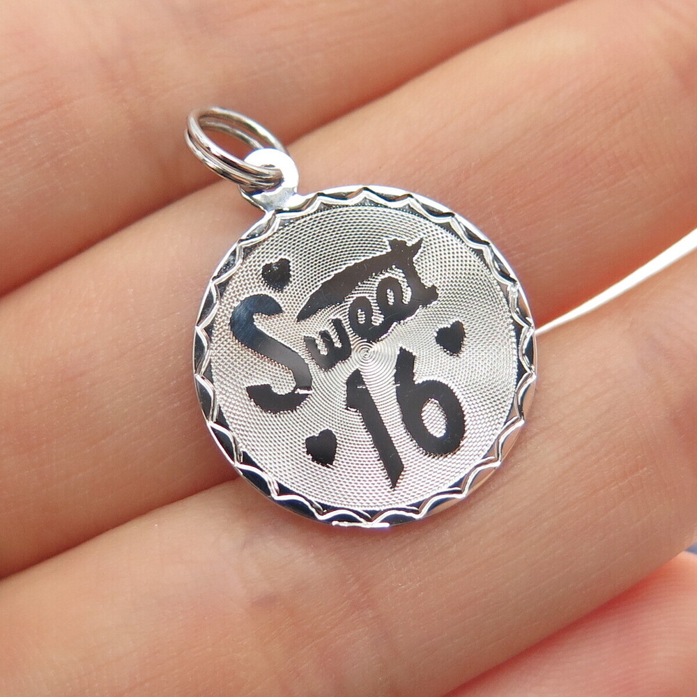 SPENCER 925 Sterling Silver Vintage Sweet 16 Mini Charm Pendant